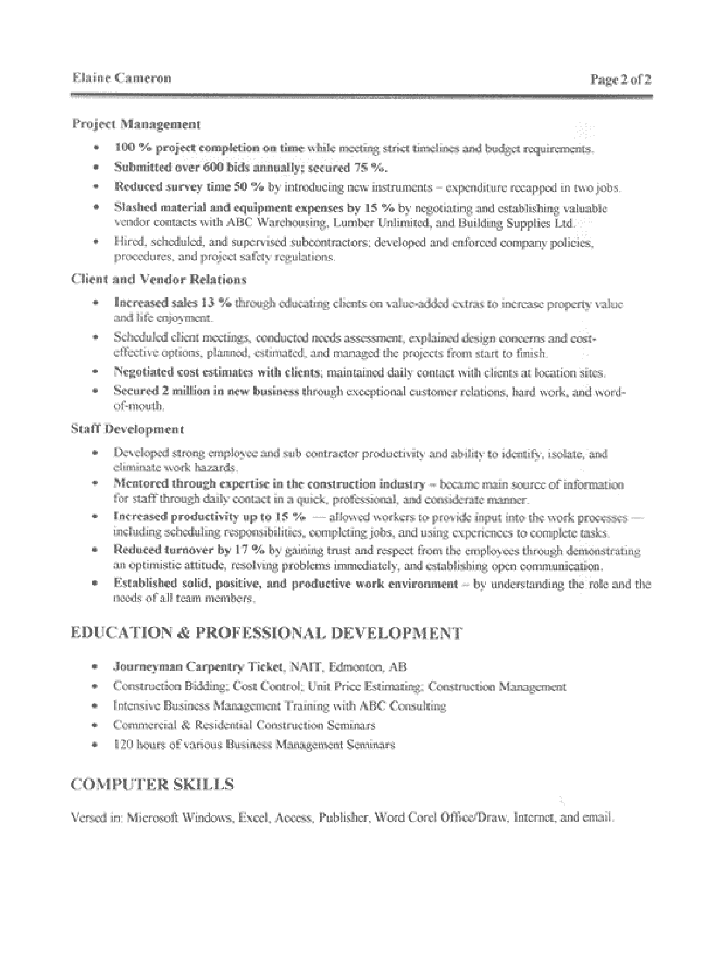 Construction Manager Resume Sample